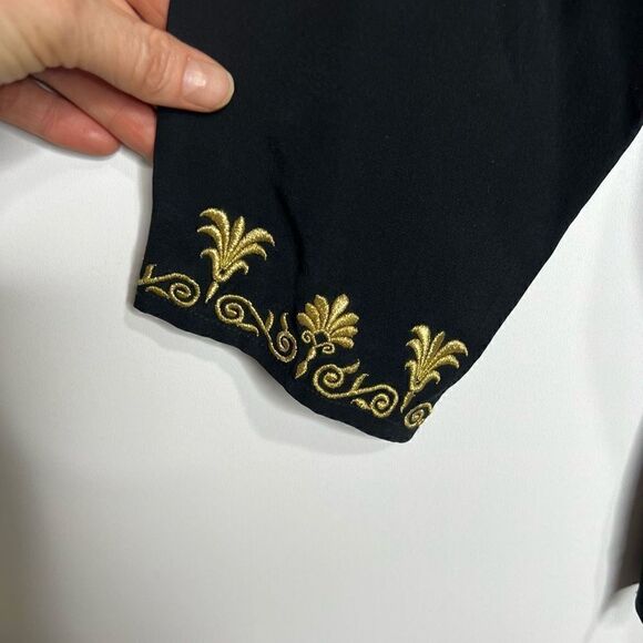 Diane Von Furstenberg 100% Silk Black Gold Embroidered Vintage Tunic Size 1X - Picture 7 of 10